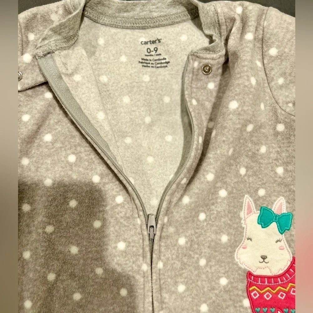 Carter’s Gray Polka Dot Puppy Fleece Sleep Sack 0–9 Months Long Sleeve